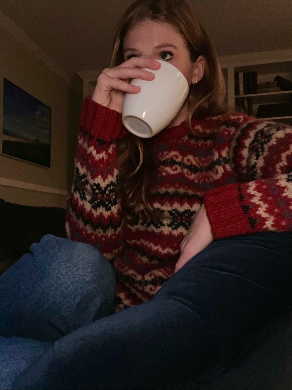 Vintage 100% Wool Red Fair Isle Knit Sweater - Women